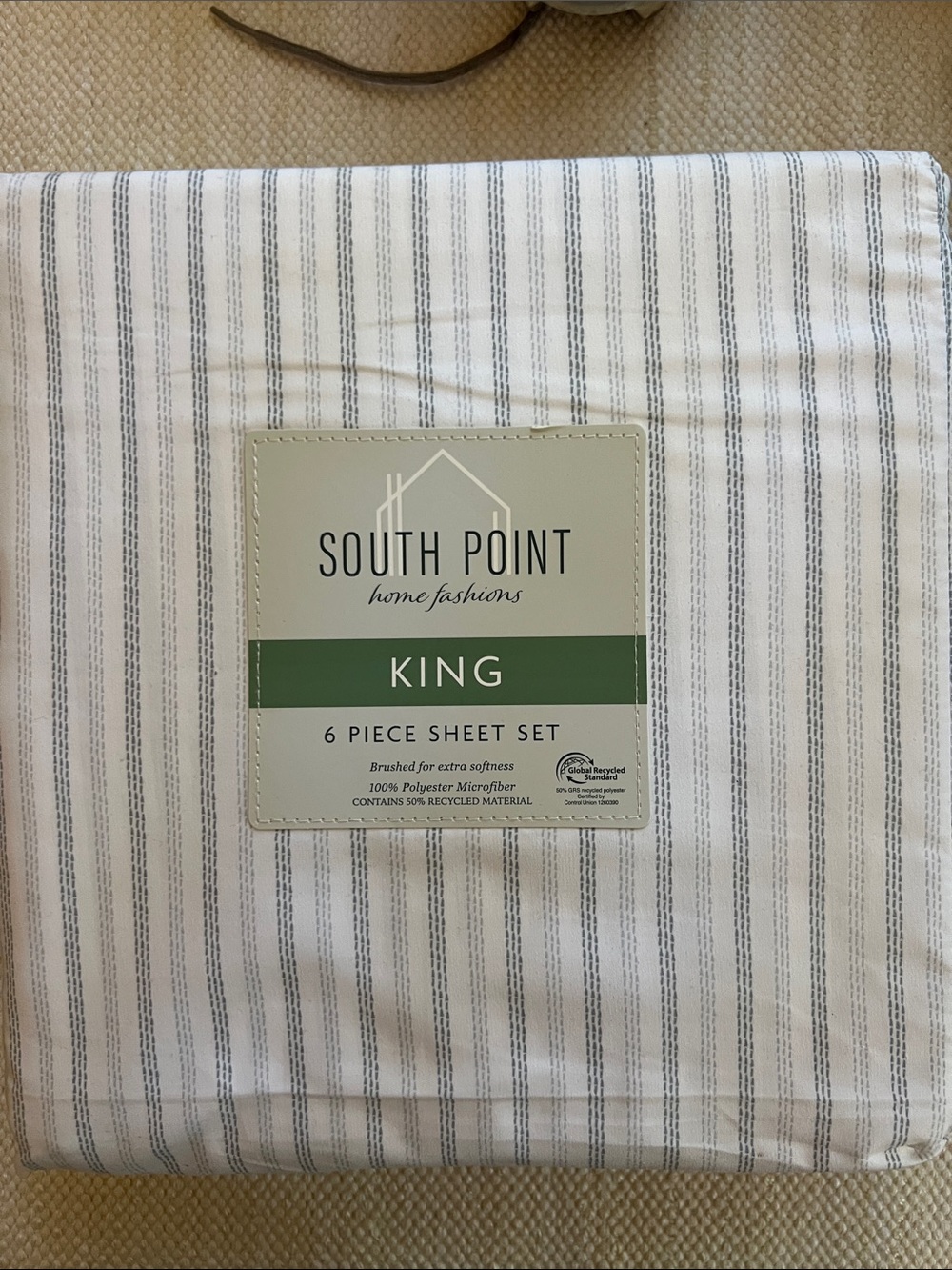 King 6-Piece Sheet Set - White with Gray Navy Stripe